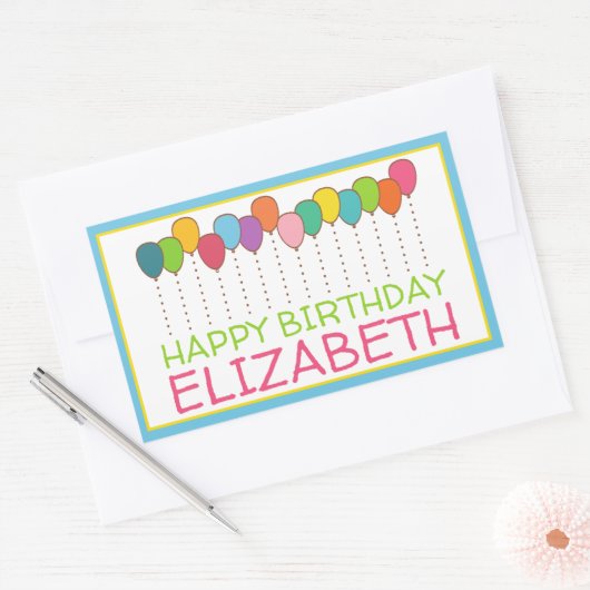 Colorful Balloons Persoonlijk Happy Birthday Rechthoekige Sticker (Envelop)