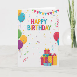 Colorful Balloons & Presents Kids Birthday Card Kaart