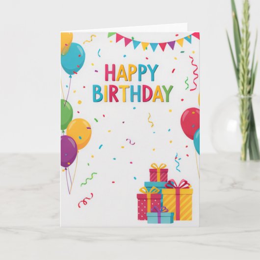 Colorful Balloons & Presents Kids Birthday Card Kaart (Voorkant)