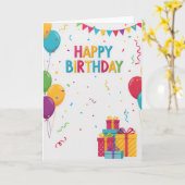 Colorful Balloons & Presents Kids Birthday Card Kaart (Gele Bloem)