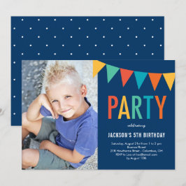 Colorful Banner Photo Birthday Invitation Kaart