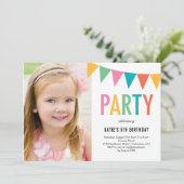 Colorful Banner Photo Birthday Invitation Kaart (Staand voorkant)