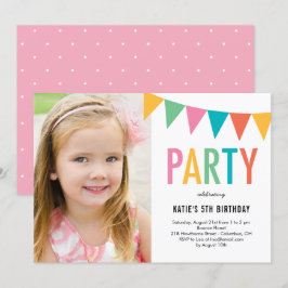 Colorful Banner Photo Birthday Invitation Kaart
