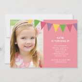 Colorful Banners Photo Birthday Invitation - Roze Kaart (Voorkant)