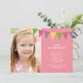 Colorful Banners Photo Birthday Invitation - Roze Kaart (Staand voorkant)