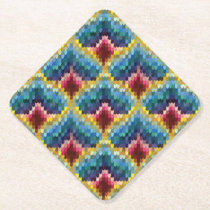Colorful Bargello Embroidery Boho Chic Pattern Kartonnen Onderzetters