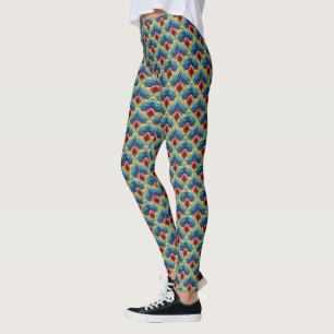 Colorful Bargello Embroidery Boho Chic Pattern Leggings