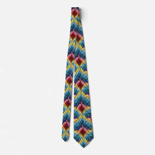 Colorful Bargello Embroidery Boho Chic Pattern Stropdas (Achterkant)
