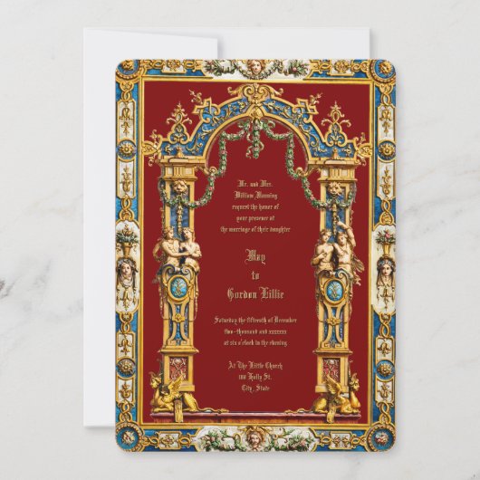 Colorful Baroque Rococo Style Double Frame Wedding Kaart (Voorkant)