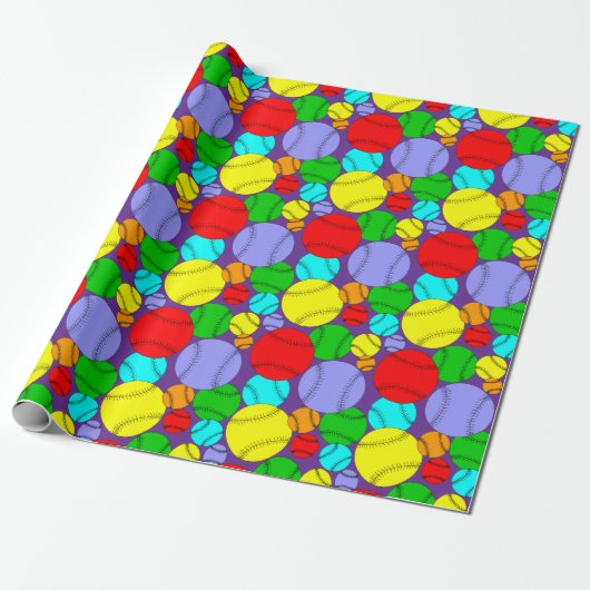 Colorful Baseball Patroon Cadeaupapier (Uitgerold)