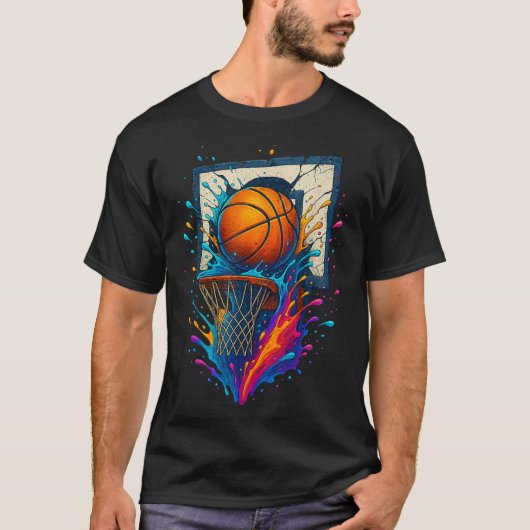 Colorful Basketball Slam Dunk Splash Hoop Backboar T-shirt (Voorkant)
