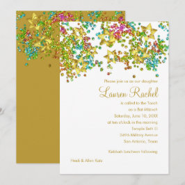Colorful Bat Mitzvah Gold Star Confetti Kaart