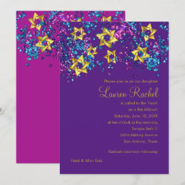 Colorful Bat Mitzvah Gold Star Confetti Kaart