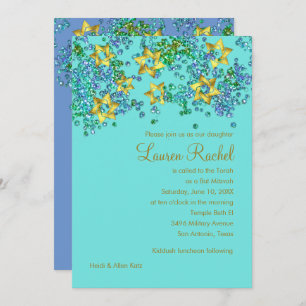 Colorful Bat Mitzvah Gold Star Confetti Kaart