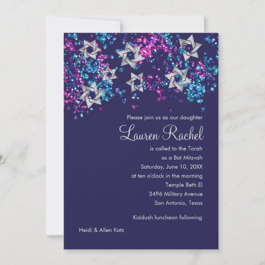 Colorful Bat Mitzvah Silver Star Confetti Kaart (Voorkant)