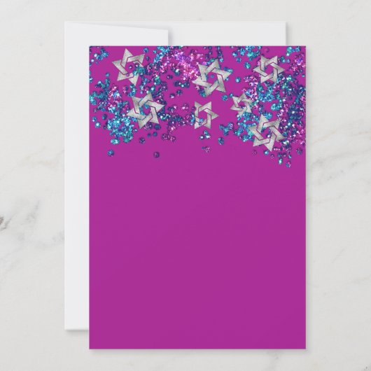 Colorful Bat Mitzvah Silver Star Confetti Kaart (Achterkant)