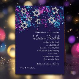 Colorful Bat Mitzvah Silver Star Confetti Kaart