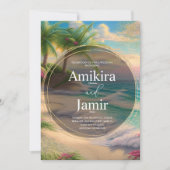 Colorful Beach Background Glitter Gold Wedding Kaart (Voorkant)