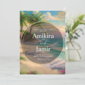 Colorful Beach Background Glitter Gold Wedding Kaart (Staand voorkant)