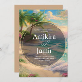 Colorful Beach Background Glitter Gold Wedding Kaart