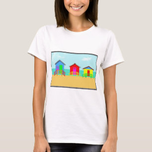 Colorful Beach Cabanas op de Shoreline T-shirt