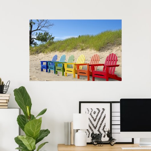 Colorful Beach Chairs Poster (Thuiskantoor)
