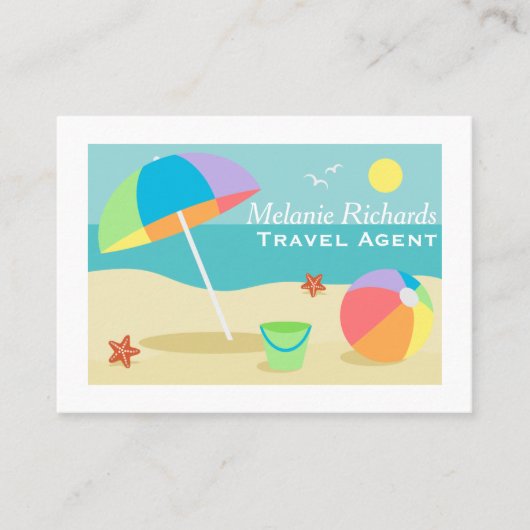 Colorful Beach Holiday Scene Travel Agent Visitekaartje (Voorkant)
