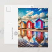 Colorful Beach Huts Ocean Reflection Coastal  Briefkaart (Voorkant / Achterkant)