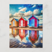 Colorful Beach Huts Ocean Reflection Coastal  Briefkaart (Voorkant)