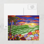 Colorful Beach Sunset Folk Art Briefkaart (Voorkant / Achterkant)
