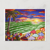 Colorful Beach Sunset Folk Art Briefkaart (Voorkant)