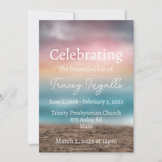 Colorful Beach Sunset Funeral Invitation Kaart (Voorkant)