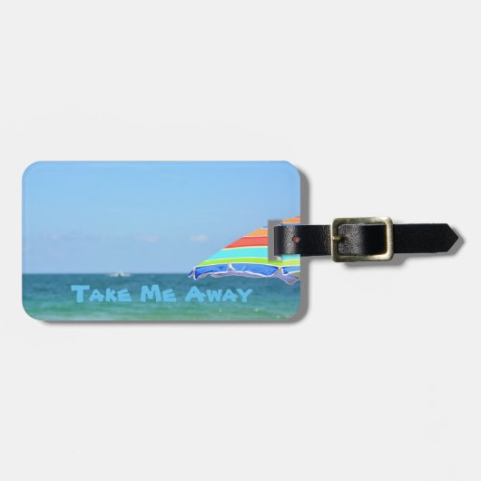 Colorful Beach Umbrella Oceanview Bagagelabel (Voorkant horizontaal)