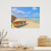 Colorful Beaching Boat op Caribbean Island Poster (Keuken)