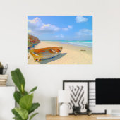 Colorful Beaching Boat op Caribbean Island Poster (Thuiskantoor)