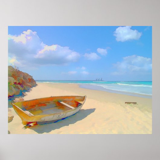 Colorful Beaching Boat op Caribbean Island Poster (Voorkant)