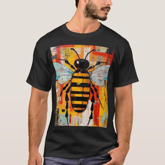 Colorful Bee Art Print Honeybee Wall T-shirt (Voorkant)