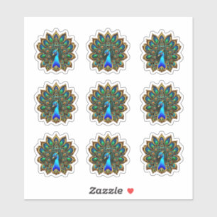 Colorful Bejeweled Plumage Peacock Sticker
