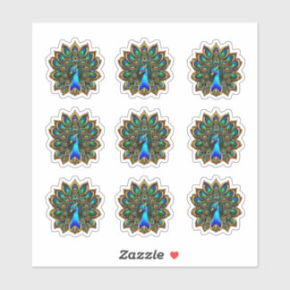 Colorful Bejeweled Plumage Peacock Sticker