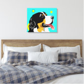 Colorful Bernese Mountain Dog Canvas Afdruk (Insitu (Slaapkamer))