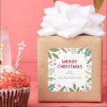 Colorful Berry Foliage Merry KerstFamily Gift Vierkante Sticker<br><div class="desc">Colorful Berry Foliage Merry Kerstfamilie Gift Square Sticker</div>
