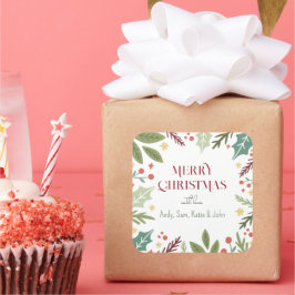 Colorful Berry Foliage Merry KerstFamily Gift Vierkante Sticker