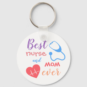 Colorful Best Nurse and Mam Ever Button Sleutelhan Sleutelhanger
