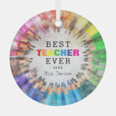 Colorful Best Teacher Ever Appreciation Kerstmis Glas Ornament (Voorkant)