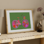 Colorful  Bike met Flowers Illustratie Poster<br><div class="desc">Een schattige fietsillustratie in een kleurrijk palet van groen,  paars en oranje. Klik op Aanpassen als u de achtergrondkleur wilt wijzigen.</div>