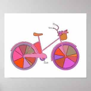 Colorful  Bike met Flowers Illustratie Poster