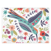 Colorful Bird and Scandinavian Folk Art Flowers Tafelkleed (Voorkant (Horizontaal))