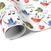 Colorful Bird Music Happy Birthday Cadeaupapier (Rol Hoek)