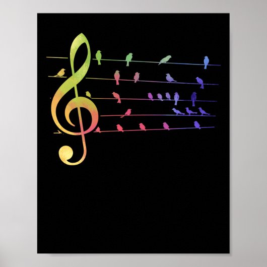 Colorful Birds Musical Notes Music Teacher Poster (Voorkant)
