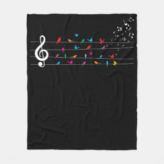 Colorful Birds Musical Notes Nature Music Fleece Deken
